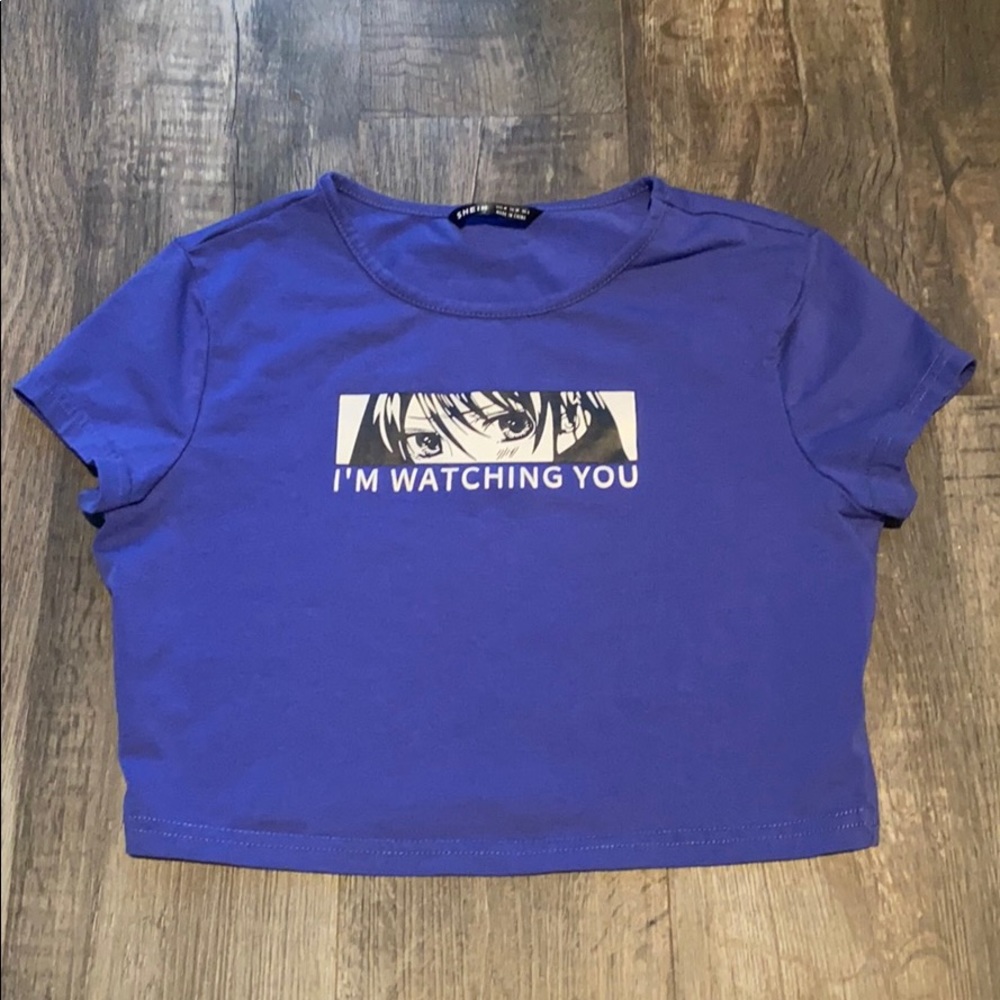 Shein crop top. royal blue/purple w anime sz M
